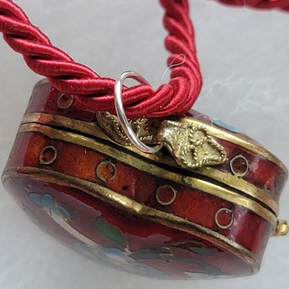 Locket Cloisonne Enamel HEART Trinket Box Pendant Long Necklace - Picture 6 of 9